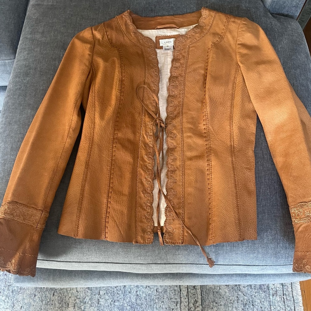 Vintage scalloped front leather jacket